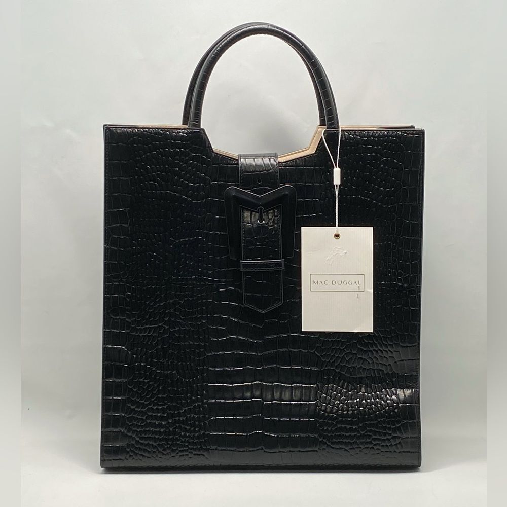 Mac Duggal Croco Leather Buckle Detail Maxi Tote Bag